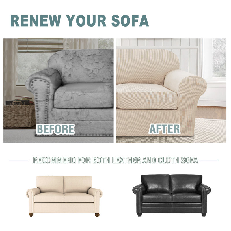 Housses de canapé extensibles 3 pièces lavables à la machine avec 2 housses de causeuse pour coussins de salon 1 housse de base et 2 housses de coussin en tissu jacquard plus épais