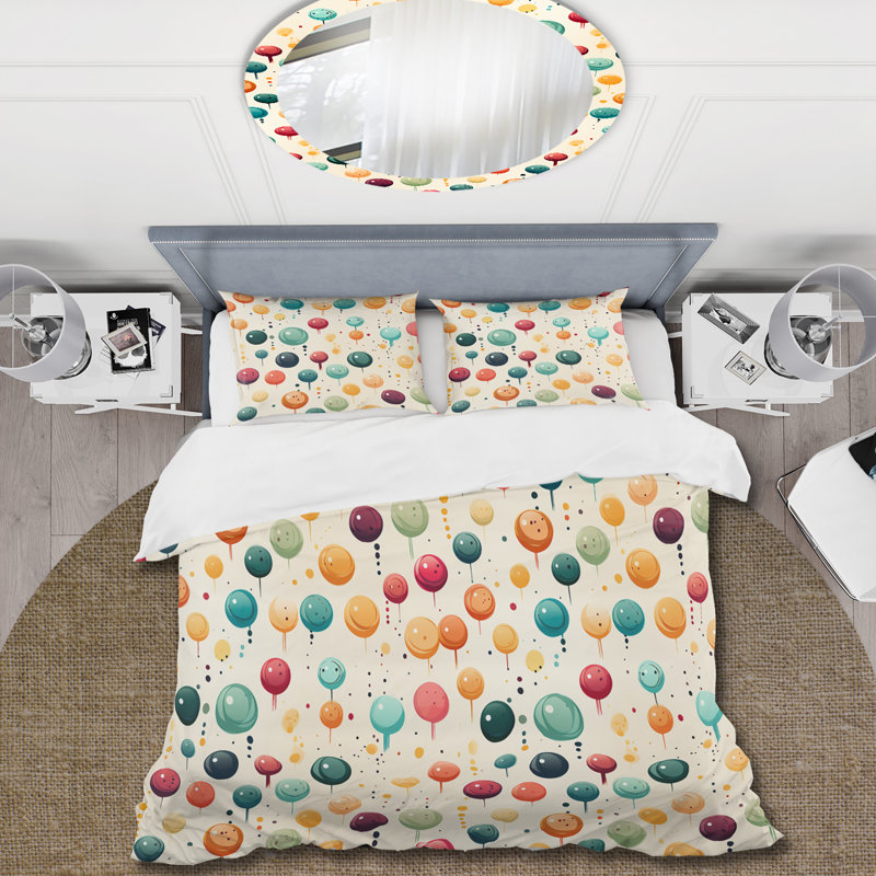 Ensemble de housse de couette Playful Pop Art Pois II, Housse de couette pour grand lit et 2 taies décor