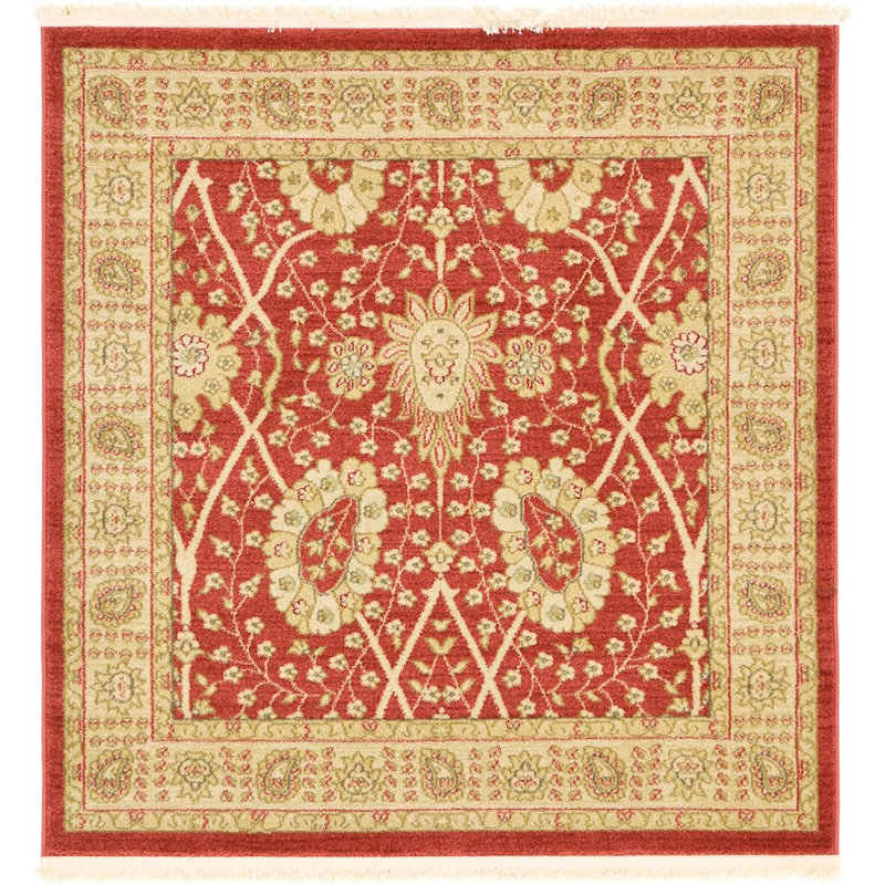 Tapis à motif oriental rouge Stirling, Carré 4 pi