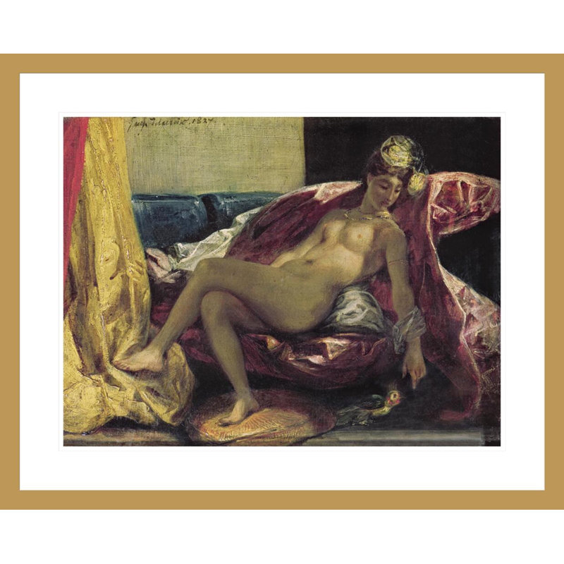 «Odalisque ou femme avec une perruche» inclinable par Eugène Delacroix, H 23,5 po x l 29,07 po