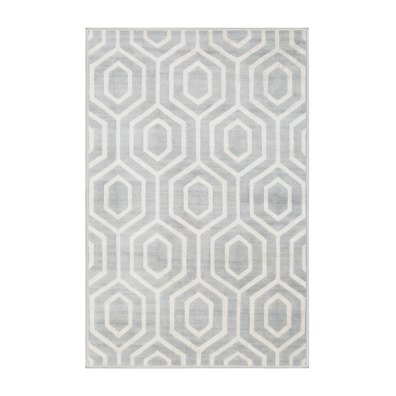 Tapis gris/zone blanche contemporaine, Rectangle 5 pi x 7 pi