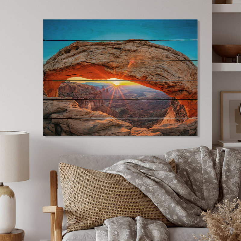 Sunrise Mesa Arch Canyon dans l'Utah sur bois, H 10 po x l 20 po x P 0,78 po