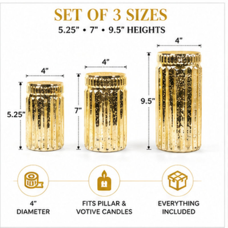 Ensemble de 3 vases de table en verre au mercure côtelé Earle, Catalytique