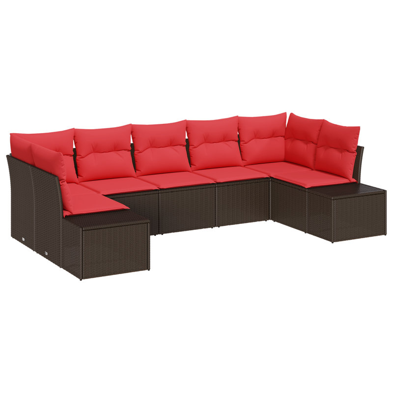 vidaXL Garden Sofa Set with Cushion 7 pcs Brown Poly Rattan, Brown