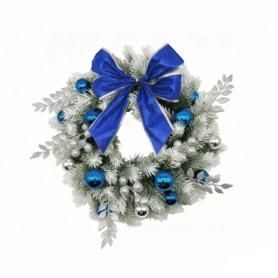 Christmas Wreath Christmas Decorations - 18" Christmas Wreaths For Front Door With Lights, Artificial Snowy Pine Branches Ball Christmas Reef For Home Wall Windows Holiday Xmas Decor