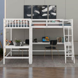 Wood Twin Size L-Shaped Loft Bed With 2 Built-In L-Shaped Desks