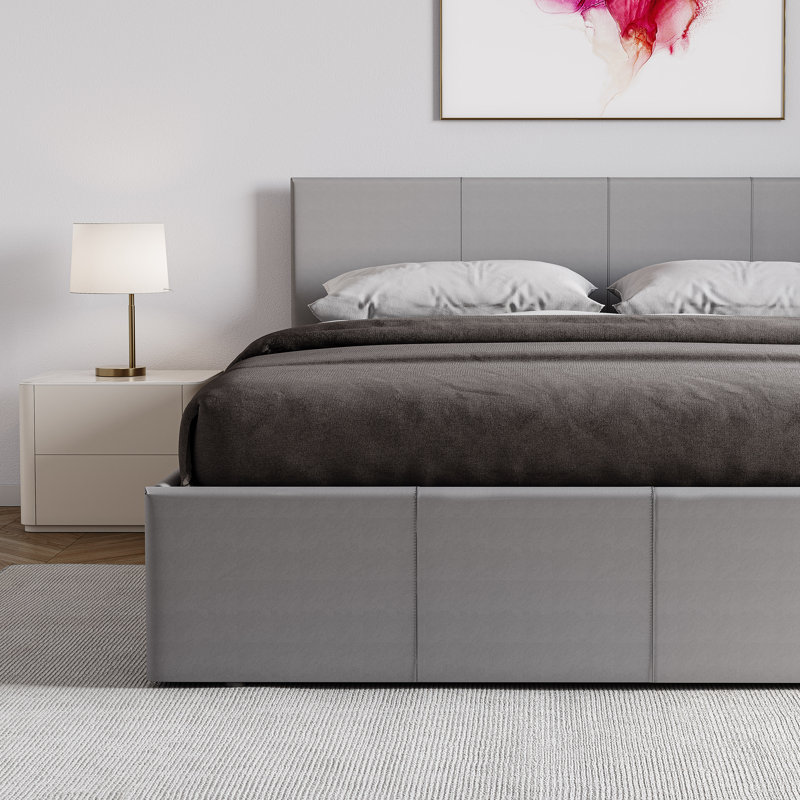 Wilna Upholstered Ottoman Bed, UKFR Certified, Kingsize (5'), Grey