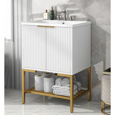 Ensemble de meuble-lavabo simple 24 po avec plateau en céramique Holmsten