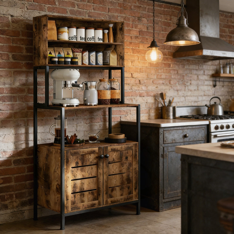 Coffee Station Rack with Power Outlet, USB Ports, and Multi-Level Storage for Kitchen or Living Room