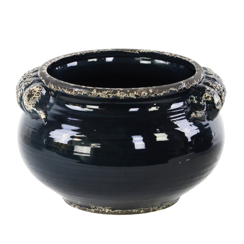 Pot de fleurs en céramique Lepley, H 6 po x l 9 po x P 9 po, Gris brillant
