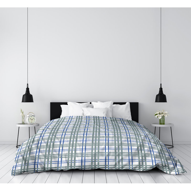 Housse de couette en microfibre Houston, Housse de couette pour très grand lit, Microfibre, Blanc / bleu / argent