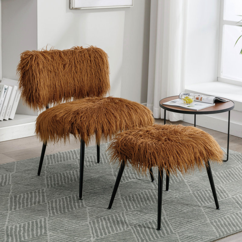 Marai Upholstered Side Chair with Ottoman, Caramel