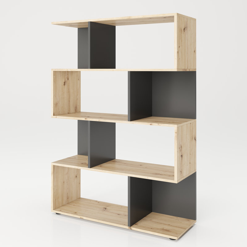 Calline 146cm H x 103cm W Bookcase, Oak/Grey