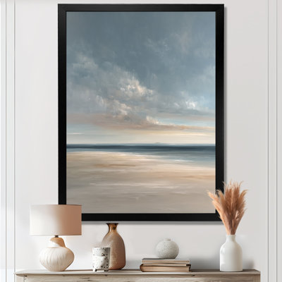 Coucher de soleil doré, impression sur toile encadrée, art côtier brun