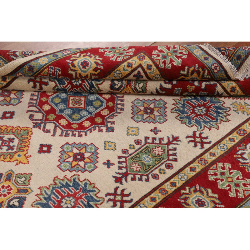 Tapis oriental géométrique Kazak ivoire 5 x 7