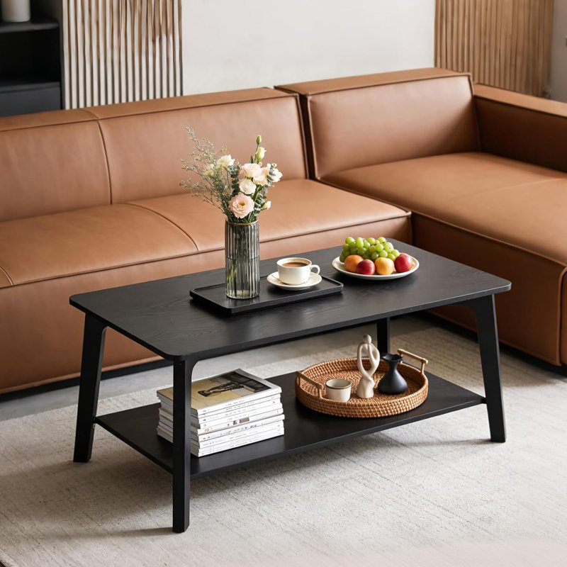 Table basse, table centrale à 2 niveaux avec rangement, pieds fuselés, transitions courbées, 21,7 po x 39,4 po x 17,7 po, facile à assembler, pour le salon, noir
