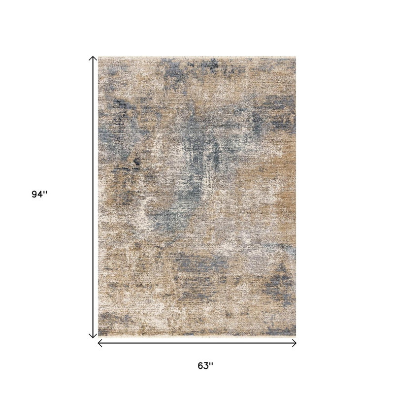 Tapis abstrait beige et bleu 5 pi x 8 pi