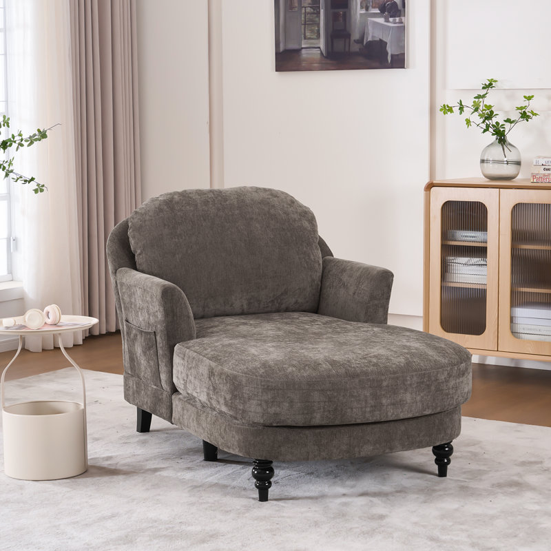 Upholstered Chaise Lounge, Comfy Linen Single Sofa Chair, Living Room Bedroom Rest Chair, Brown