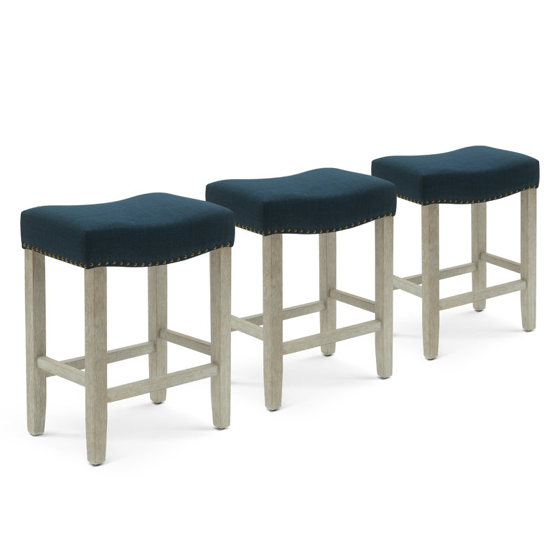 Tabouret Jameson, Tissu bleu marine / structure grise, Tabouret de comptoir (siège d’une hauteur de 24