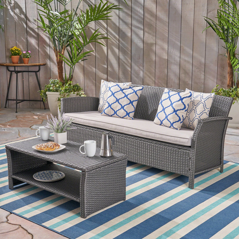 Zona 3 - Person Patio Conversation Set with Cushions, Gray Frame / Silver Cushion