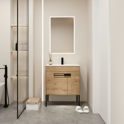 30 Inch Bathroom Furniture - Contemporary Style Plywood Base Silent-Closing Doors Ceramic Vessel Sink Luxury Spacious Cabinet