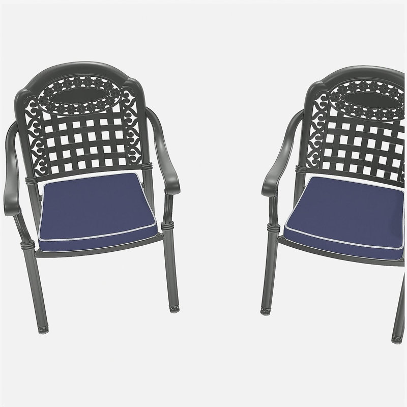 Chaise de patio en fonte d'aluminium 2 pièces avec structure noire et coussins bleus