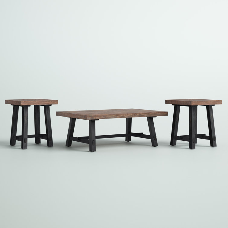 Ensemble de 3 tables basses en bois massif de 48 po avec 2 tables d'appoint Adam