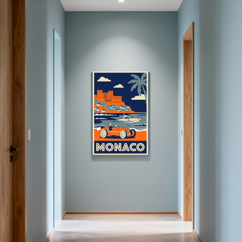 Scénique et paysages urbains Monaco, voiture de course, bord de mer, palmier, bateau, ciel, H 48 po x l 32 po