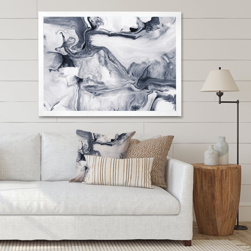 Abstrait noir et blanc - Peinture sur toile, H 12 po x l 20 po, Cadre photo blanc