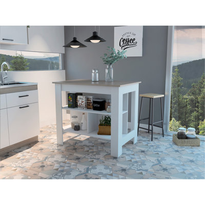 Cala Kitchen Island Antibacterial, Three Shelves, Four Legs  -Light Oak / White