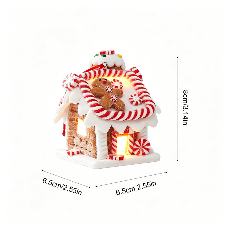 Maison de Noël lumineuse en polymère, en forme de maison de conte de fées, à poser sur une table. Fonctionne à piles. Veilleuse idéale pour la maison ou le bureau. Cadeau parfait pour les fêtes.