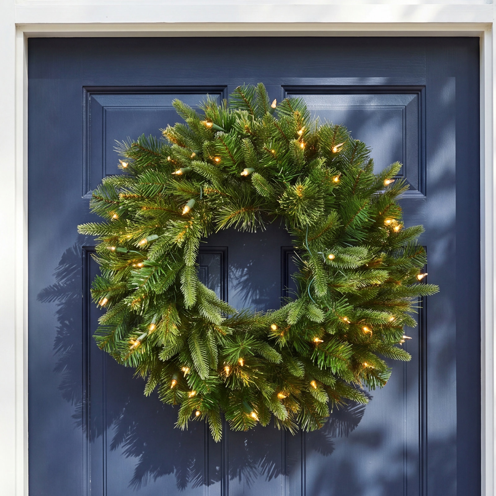 Cashmere Pine 24" Pre-Lit Mixed Christmas Wreath, Multi-Color Lights, 24" H x 24" W x 3" D