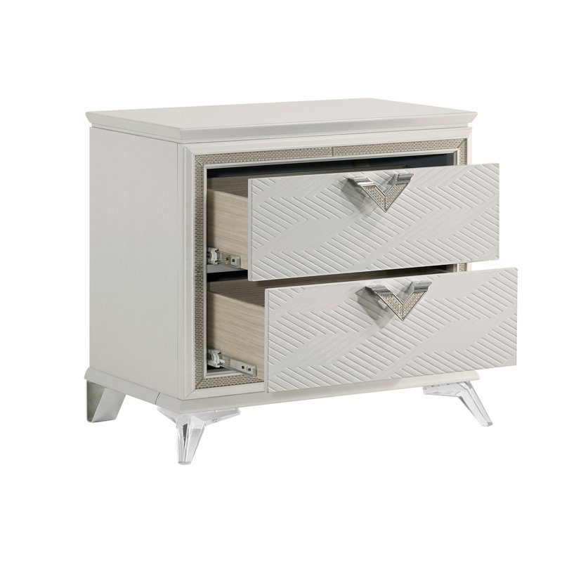 Ensemble de meubles de chambre à coucher à 2 tiroirs avec finition antique blanc