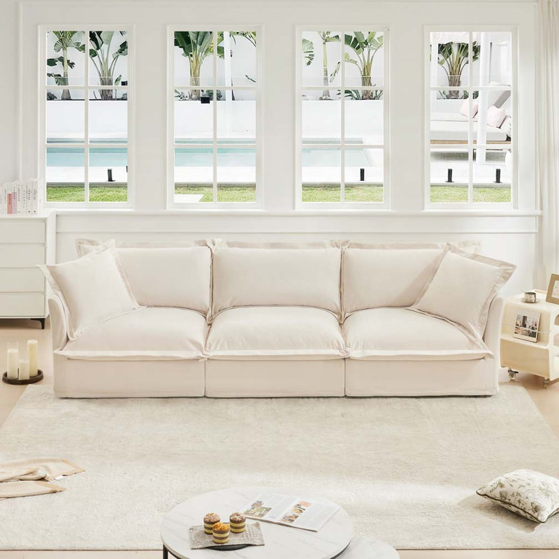 Canapé Chenille, H 34,6 po x l 120 po x P 33 po, 3, Crème, crème
