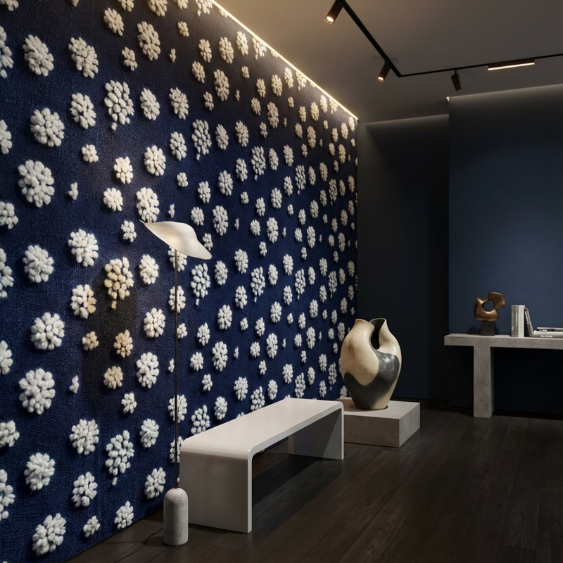 Décoration murale amovible à pois blanc marine, Non tissé, non collé