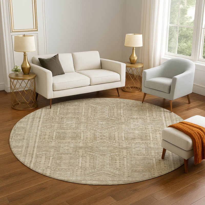 Premium Machine Washable Ashlynn Border Rug, Round 8'