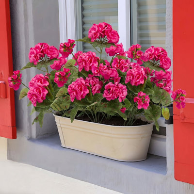 10 pièces de fleurs de soie réalistes artificielles en géraniums pour l'extérieur, résistantes aux rayons UV, géraniums, pour la décoration intérieure et extérieure