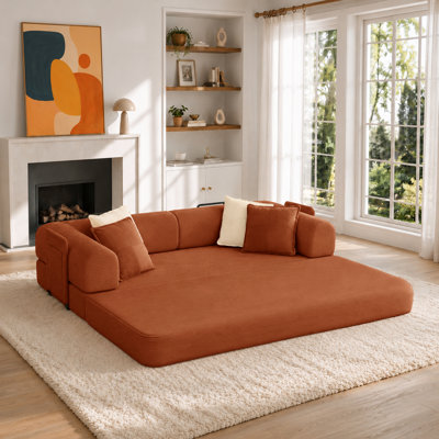 Canapé-lit convertible sans dossier de 200 cm de large avec 4 oreillers, matelas pliant en velours côtelé, housse amovible et lavable, canapé-lit de compression pour petits espaces de salon