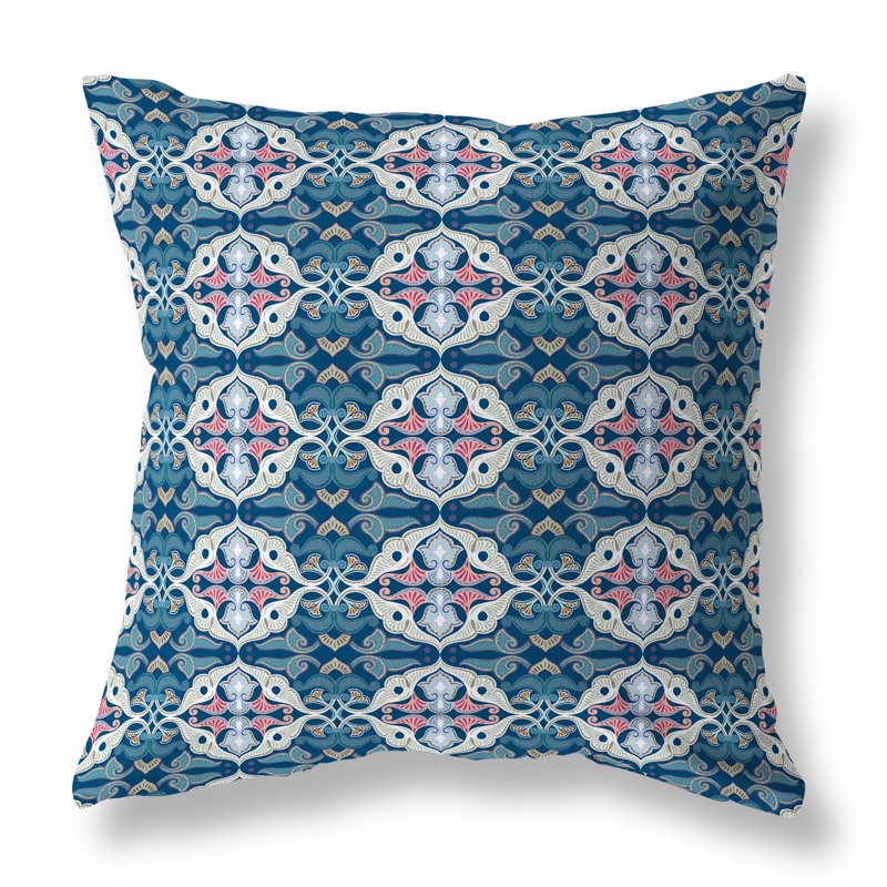 Coussin décoratif floral intérieur / extérieur Floral Elegance, H 26 po x l 26 po, Bleu / blanc / rose