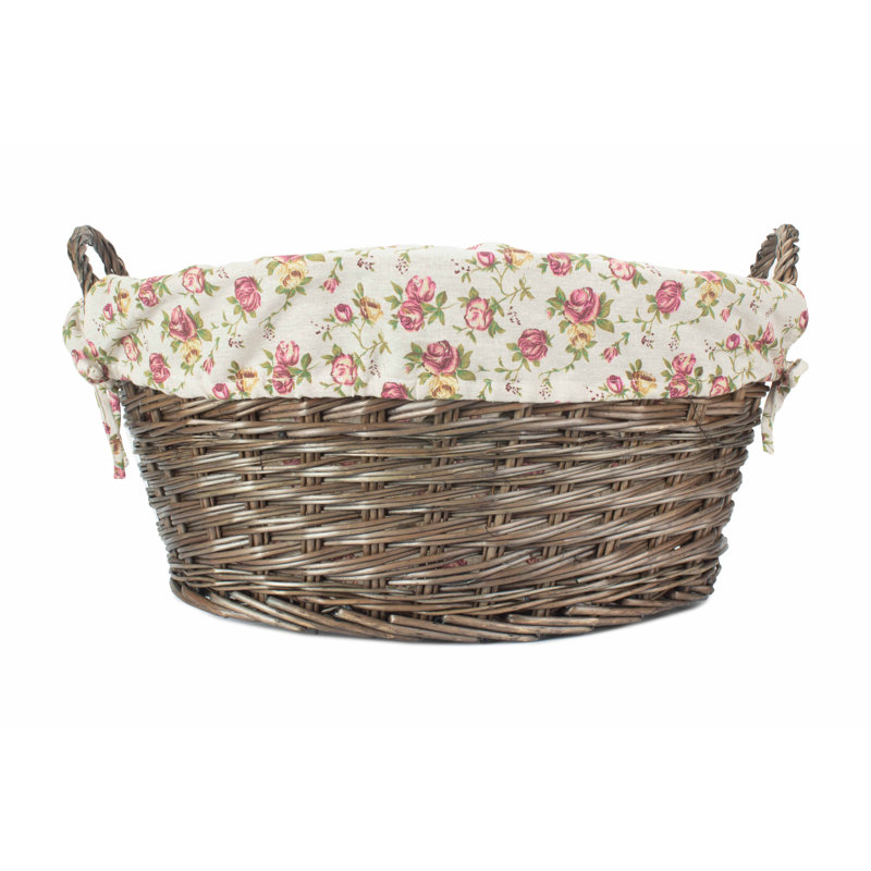 Wicker Laundry Washing Basket with Lining, Antique Wash/Garden Rose Lining