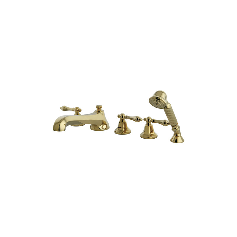 Made To Match Triple Handle Deck Mounted Roman Tub Faucet with Handshower, Polished Brass