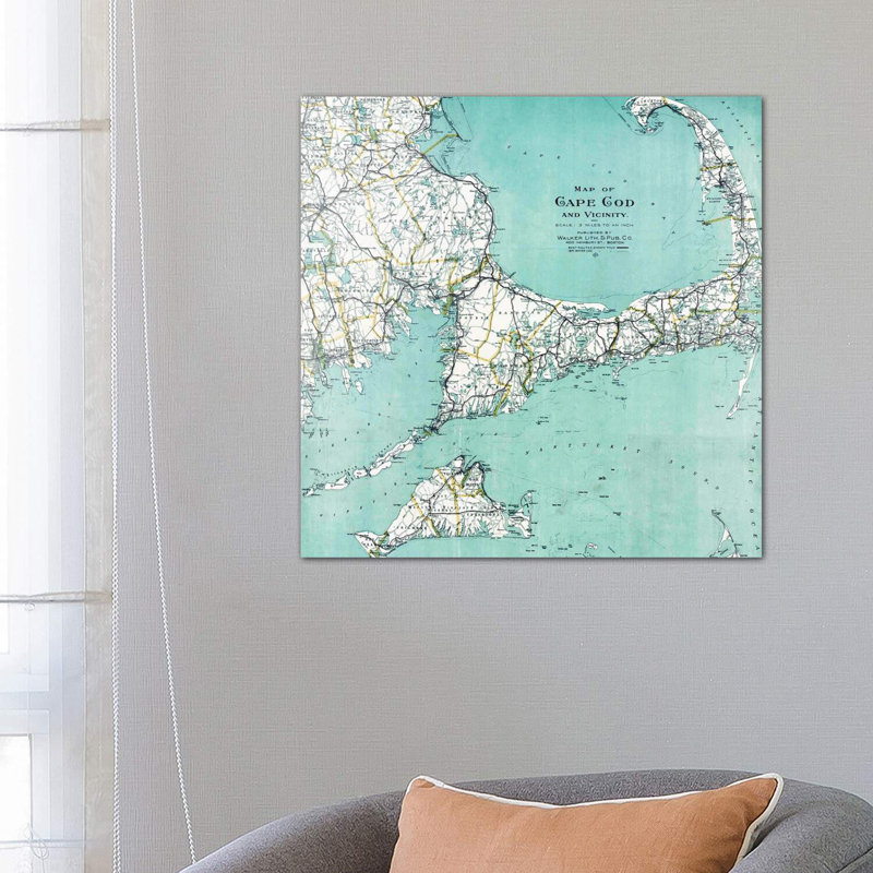 «Cape Cod and Vicinity Map» - impression, H 26 po x l 26 po x P 1,5 po, Toile tendue