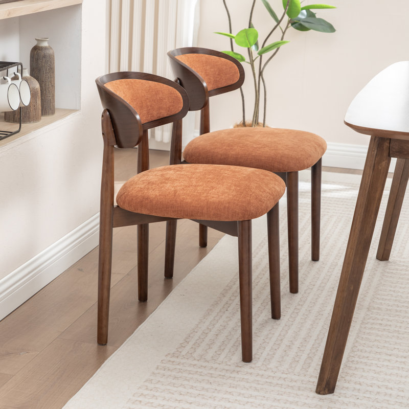 Upholstered Solid Wood Dining Chair Side Chair, Orange