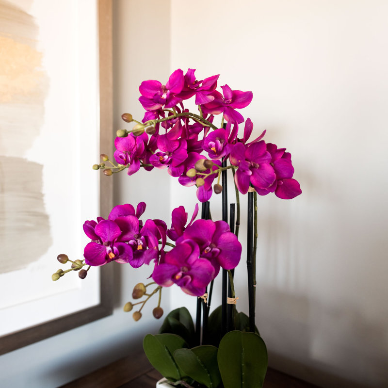 21" Purple Faux Orchid in White Ceramic Pot