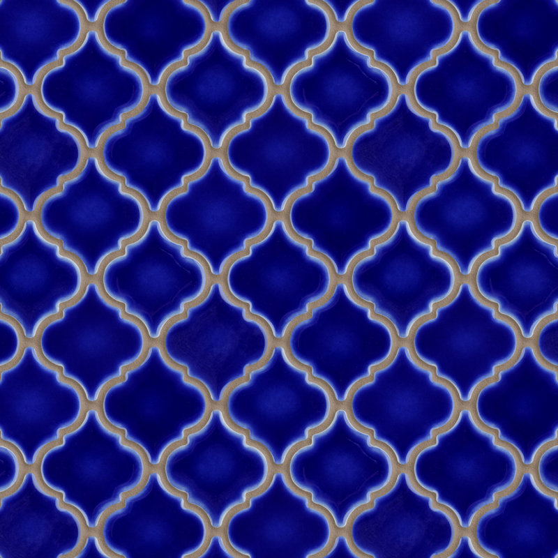Carreau de mosaïque en porcelaine à motif mosaïque arabesque de 3 3/8 po x 12 3/8 po Hudson Tangier, Bleu de cobalt