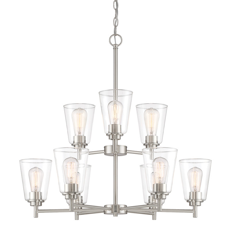 Lustre à niveaux 9 lumières Aadil, Satin platine