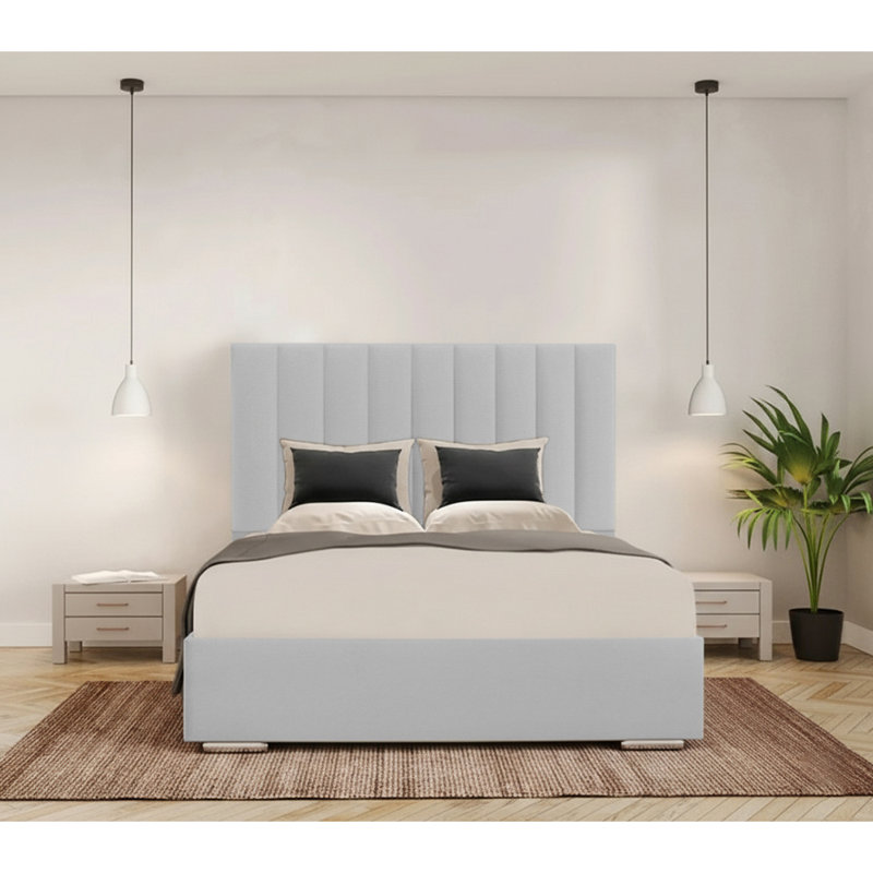 Caylob Upholstered Bed, Single, Light Silver