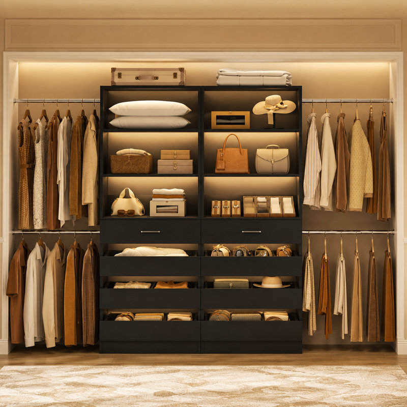 3.55Ft-15.3Ft DIY Closet Rack Combination, Including 6 Clothes Hanging Rods (2 Spare Rods), 8 Drawers And 6 Storage Shelves