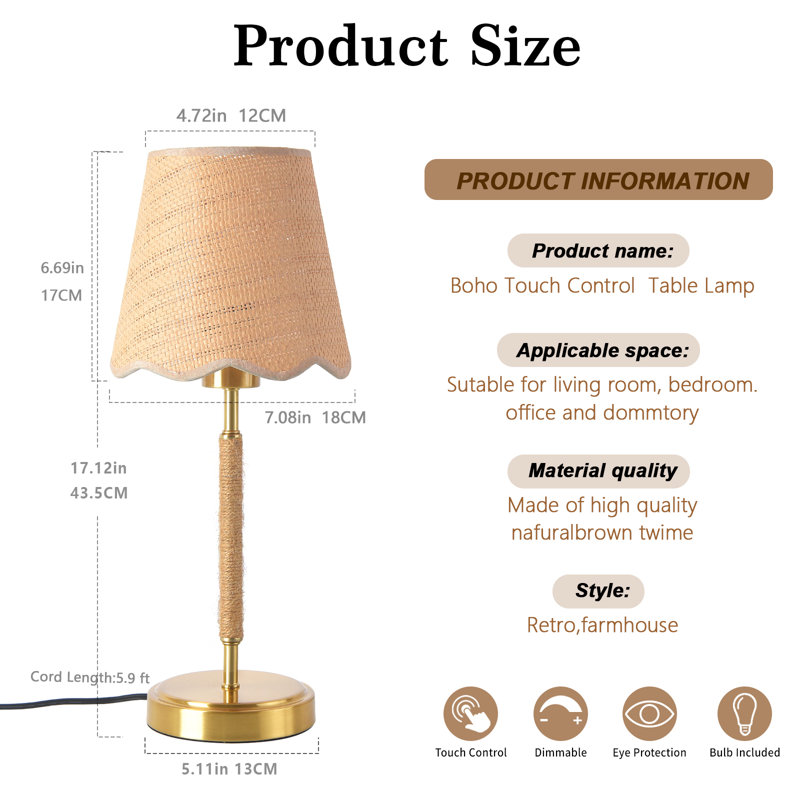 18.5 Inch Boho Touch Dimmable Table Lamp