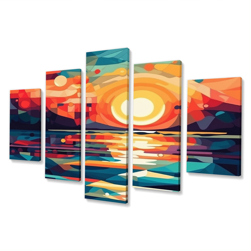 Coucher de soleil sur la plage Expressive Retro Colors II - Décoration murale plage - 5 panneaux